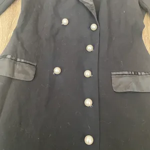 Womens Black Pearl Button Pea Coat - 6 thumbnail 3