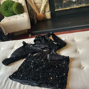 NWT Alglist Black Sequenced Two Piece Cut Out Mini Dress Size Medium thumbnail 3