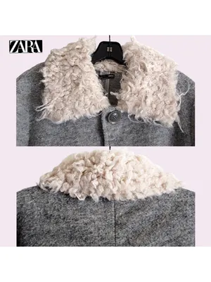ZARA Gray Coat with Cream Faux-Shearling Collar thumbnail 7