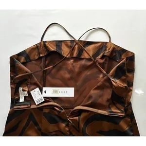 Topshop womens satin‎ Brown/Black Animal print slip dress w/straps 10 NWT thumbnail 4