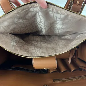 Calvin‎ Klein Signature Tote Shoulder Bag Brown CK Monogram Print Brown Leather thumbnail 10