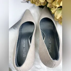 Stuart Weitzman Casual Beige Textured Block Heel Pumps Pointed Toe Women's Shoes thumbnail 6