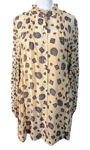 Free‎ People Mini Dress Womens Small Excellent Medallion Boho Bishop Sleeve thumbnail 1