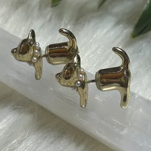 Dog Cat gold tone matte Earrings thumbnail 3