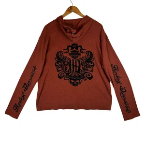 Harley-Davidson Womens 3W Rust Orange Space Dye Hooded Henley Flocked Top 2014 thumbnail 2