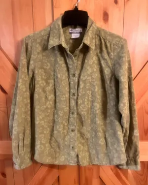 Columbia Sportswear Corduroy Button Up Shirt Olive Floral Size Med thumbnail 1