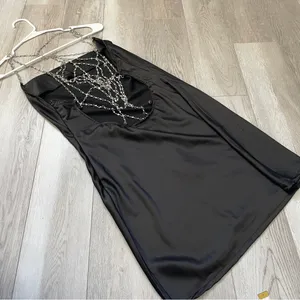 Dolls Kill Dress NWT widow cowl chain back mini womens Black (large) going out thumbnail 4