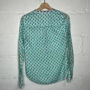 J. Crew Women's Teal Blue White Cotton Thistle Print Popover‎ Size Small thumbnail 2