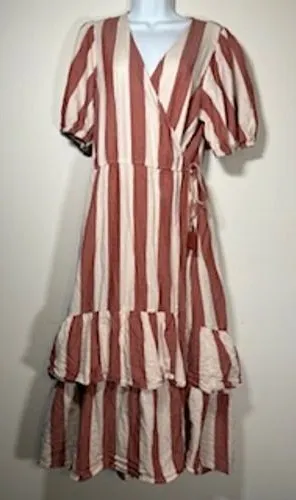 Knox Rose Stripped Maxi Dress Tiered Wrap Tassel Cottagecore Nautical Preppy Boho Medium thumbnail 1