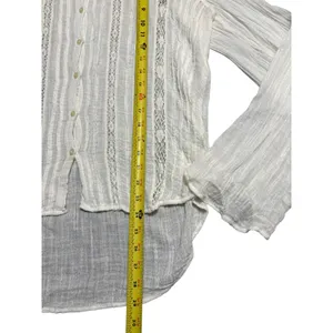 FP One Free People Ivory Sheer Gauze Lace Boho Blouse Button Down XS/S thumbnail 3