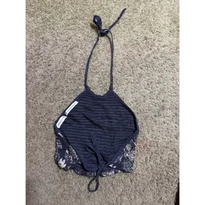 Urban Outfitters Navy Blue Pink Floral Smocked Halter Crop Top XS Boho Summer thumbnail 3