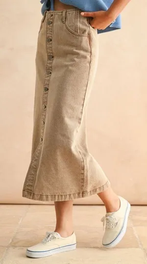 NWT SoMe Neutral 90s Button Front Washed Cotton Midi Denim Skirt size small thumbnail 1
