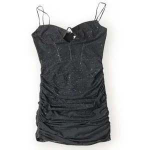 Oh Polly Black Rhinestone Mesh Ruched Mini Dress thumbnail 3