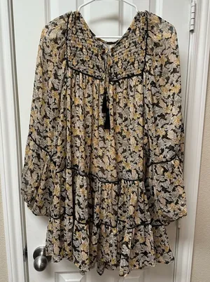 Free‎ People Swinging Sheer Floral Print Dress Mini Dress size medium thumbnail 1