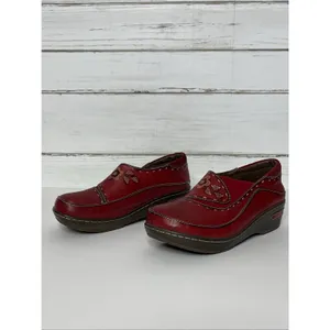 Spring Step L'Artiste Burbank Red Leather Floral Clogs Women EU 39 US 8 Wedge thumbnail 7