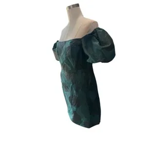 Altar'd State Skylar Emerald Green Floral Jacquard Puff Sleeve Mini Dress NWT M thumbnail 3