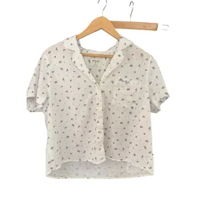 Gilly Hicks Sleep Pajama Top Large White Floral Swiss Dot 100% Cotton Button thumbnail 3