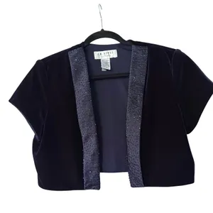 J.R. Nites Navy Blue Velvet Beaded Maxi Dress and Bolero Jacket‎ Set Vintage 10 thumbnail 6