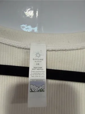 Aerie‎ Cropped Ribbed Scoop Neck Top - Cream thumbnail 3