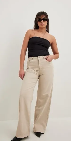 NA-KD Wide Leg‎ Jeans Women's 24 X 32 High Waist Beige Cream Pants Y2K Festival thumbnail 1