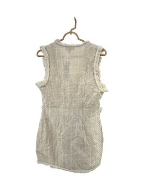 Trixxi cream bouclé tweed double breasted metallic mini blazer vest dress fringe thumbnail 3