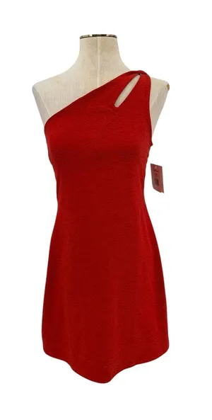 Beyond Yoga Spacedye Lost Your Mind One Shoulder Tennis Dress Red NWT Small thumbnail 1