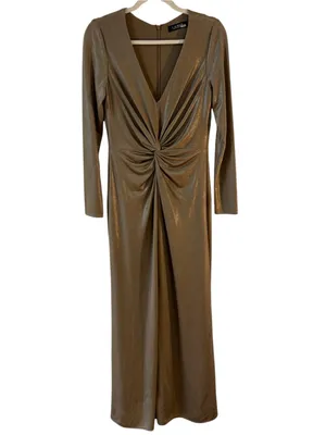 Lauren Ralph Lauren Nadira Metallic Gold Twist Front Gown Dress Size 6 thumbnail 3