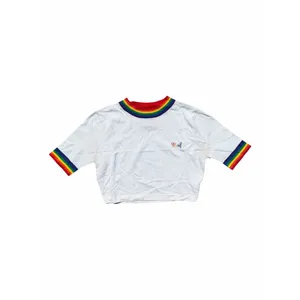 UNIF Rainbow Trim Cropped Tee Women’s Small White Embroidered Logo Y2K Festival thumbnail 4