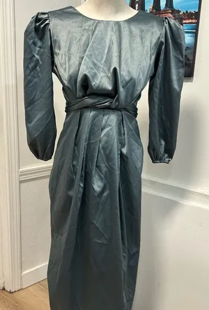 Puff Sleeve Midi Dress Blue thumbnail 1
