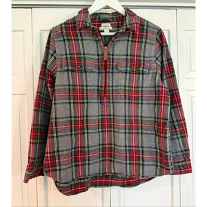 L.L. Bean relaxed fit flannel pullover zip up sweater large thumbnail 2