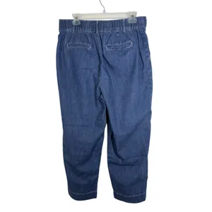 Tommy Hilfiger Denim Pants Women M Blue High Rise Wide Leg Pleated Cropped Jeans thumbnail 3