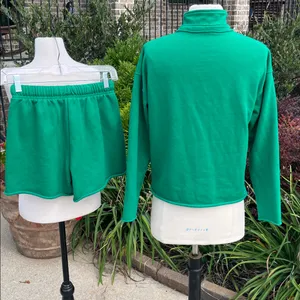 Matching Bright Dark Green Knit Set Pullover Shorts Size XS thumbnail 6