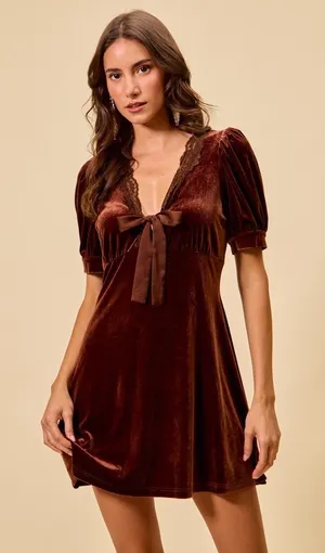 SO ME Velvet Short Sleeves Mini Dress - Mauve - Medium thumbnail 1