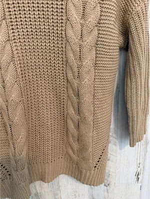 Tan Cable Knit Cutout Back Sweater Tunic Open Knit Size 11-13 thumbnail 6
