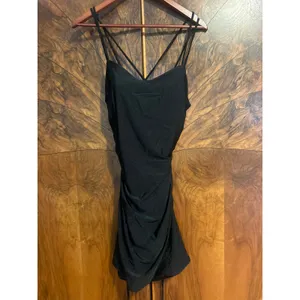 NOX ANABEL Black Ruched Mini Dress Strappy STRETCHY Size 10 Medium M T710 thumbnail 3
