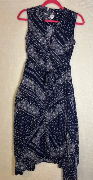 Gap Dress Womens XS Navy Blue White Bandana Paisley Sleeveless‎ Midi Tie Waist thumbnail 1