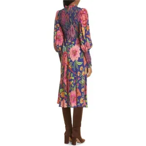 Farm Rio Macaw Bloom Floral Smocked Mock Neck Juliet Dress S thumbnail 6