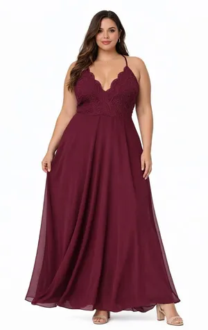 Lulu's burgundy Lace Maxi Dress thumbnail 1