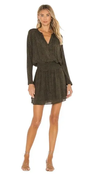 Rails Jasmine Olive Speckled V-neck Long Sleeve Smocked Waist Mini Dress Size L thumbnail 13