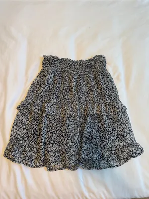 Sienna Sky Black & White Floral Smocked Mini Skirt - Boho Ruffle Tiered, Size S thumbnail 3