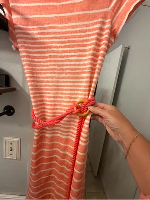 Tommy Bahama Orange & White Striped Short-Sleeve Maxi Dress with Rope Belt thumbnail 2