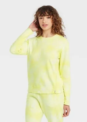 Joy lab neon yellow & white tie-dye athletic crewneck sweatshirt w side zipper thumbnail 1