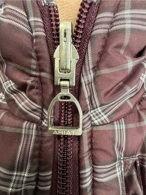 Ariat Plaid Quilted Puffer Vest - Burgundy with Gray thumbnail 5