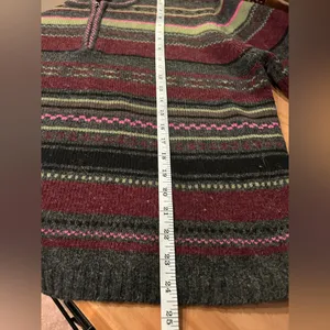 Vintage Field Gear Quarter Zip Striped Red Gray wool Sweater Size Large thumbnail 7