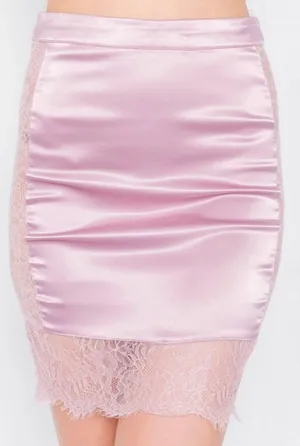 Celebrity Fashion by Hera Collection Satin Side Lace Mini Skirt in Mauve Medium thumbnail 2