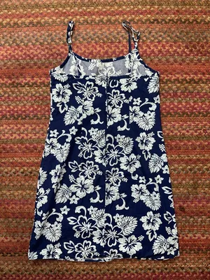 VTG HILO HATTIE BLUE HIBISCUS HAWAIIAN Print cotton DRESS thumbnail 3