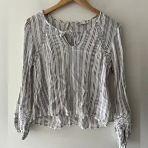 Hollister White Striped Long Sleeve Lace Detail‎ Top thumbnail 1