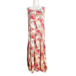 Vintage 90s Baby Pink Floral Crinkle Maxi Dress‎ Romantic Sleeveless Rayon Small thumbnail 12