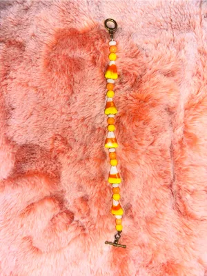 Handmade Candy Corn Glass Beaded Halloween Bracelet thumbnail 5