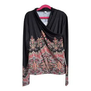 Made with Love Black Red Brown Green Paisley Knit‎ Top Crossover V Neck S thumbnail 3